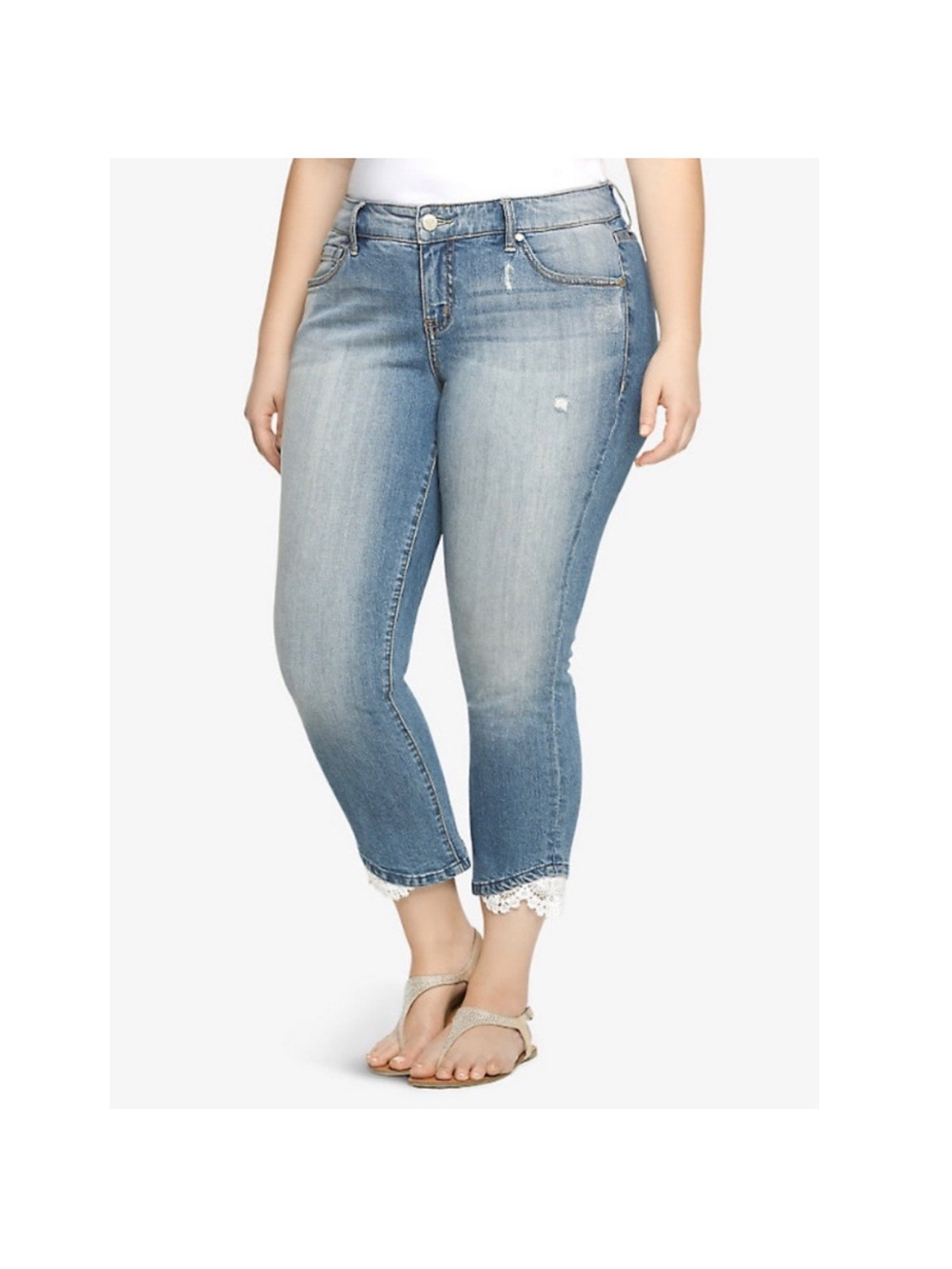 New NWT Torrid Sophia Crop True Blue Denim Jeans with Lace Crochet Hem sz 14